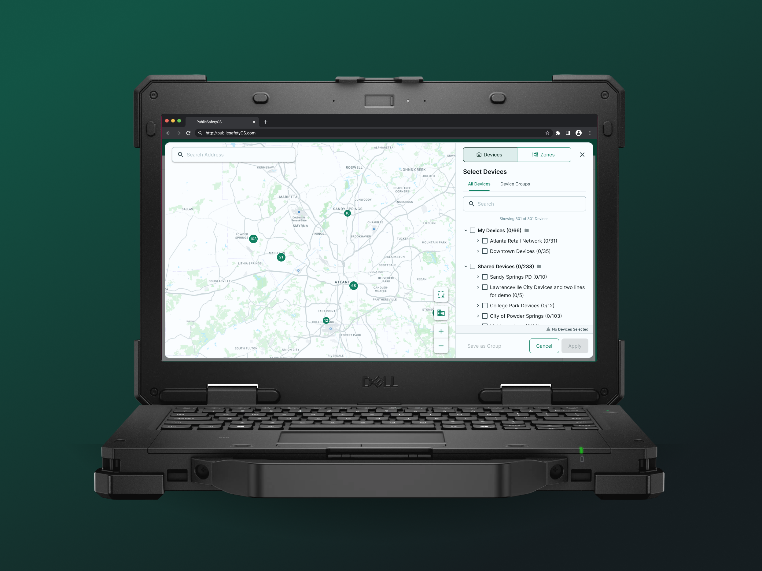 Streamlined Map Based Device Selection
